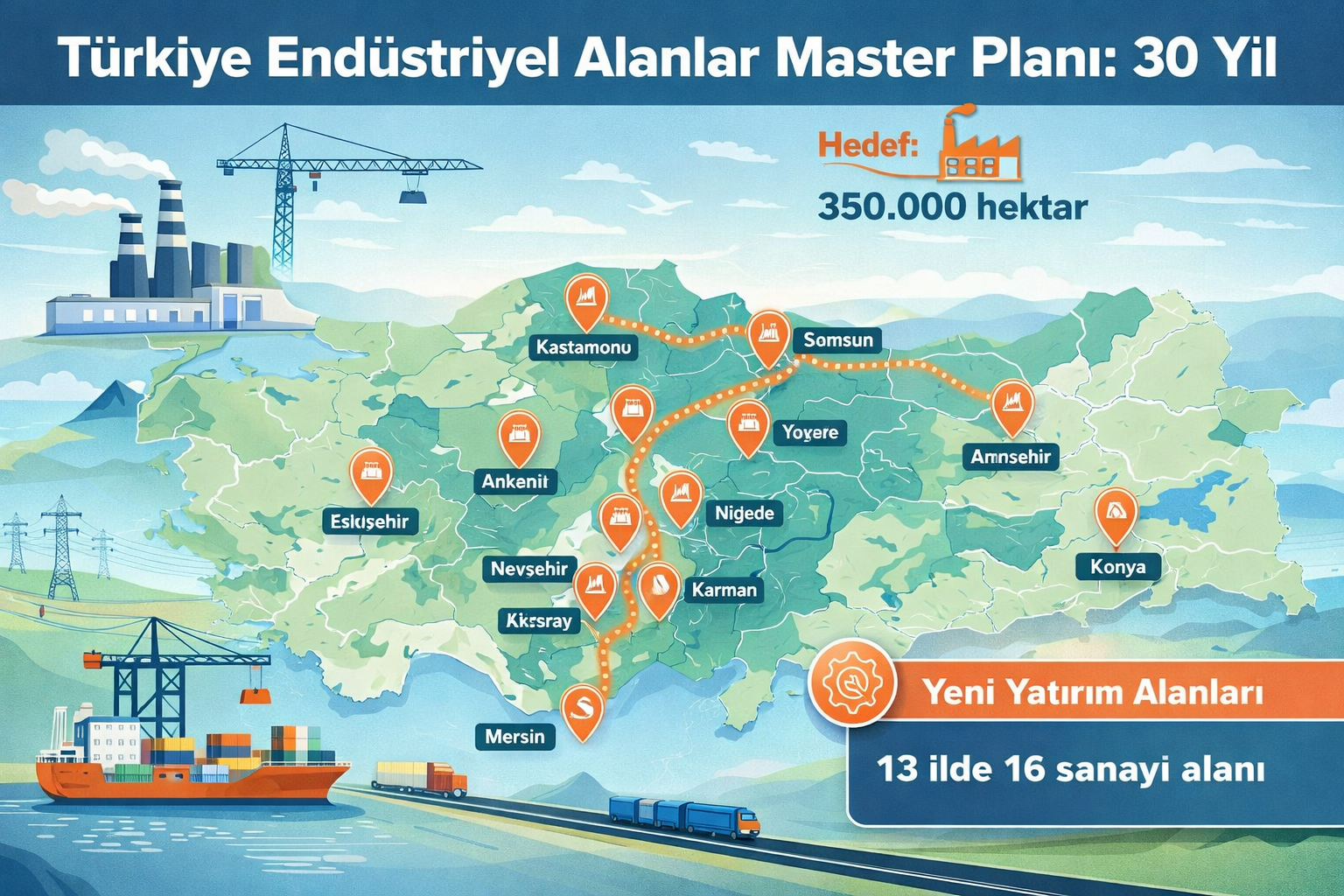 Türkiye Endüstriyel Alanlar Master Planı haritası