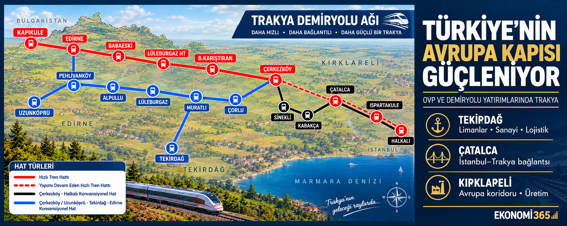 Trakya’nın OVP hedeflerindeki rolü, Halkalı–Kapıkule demiryolu yatırımları, Kırklareli, Tekirdağ ve Edirne’nin Avrupa bağlantısı