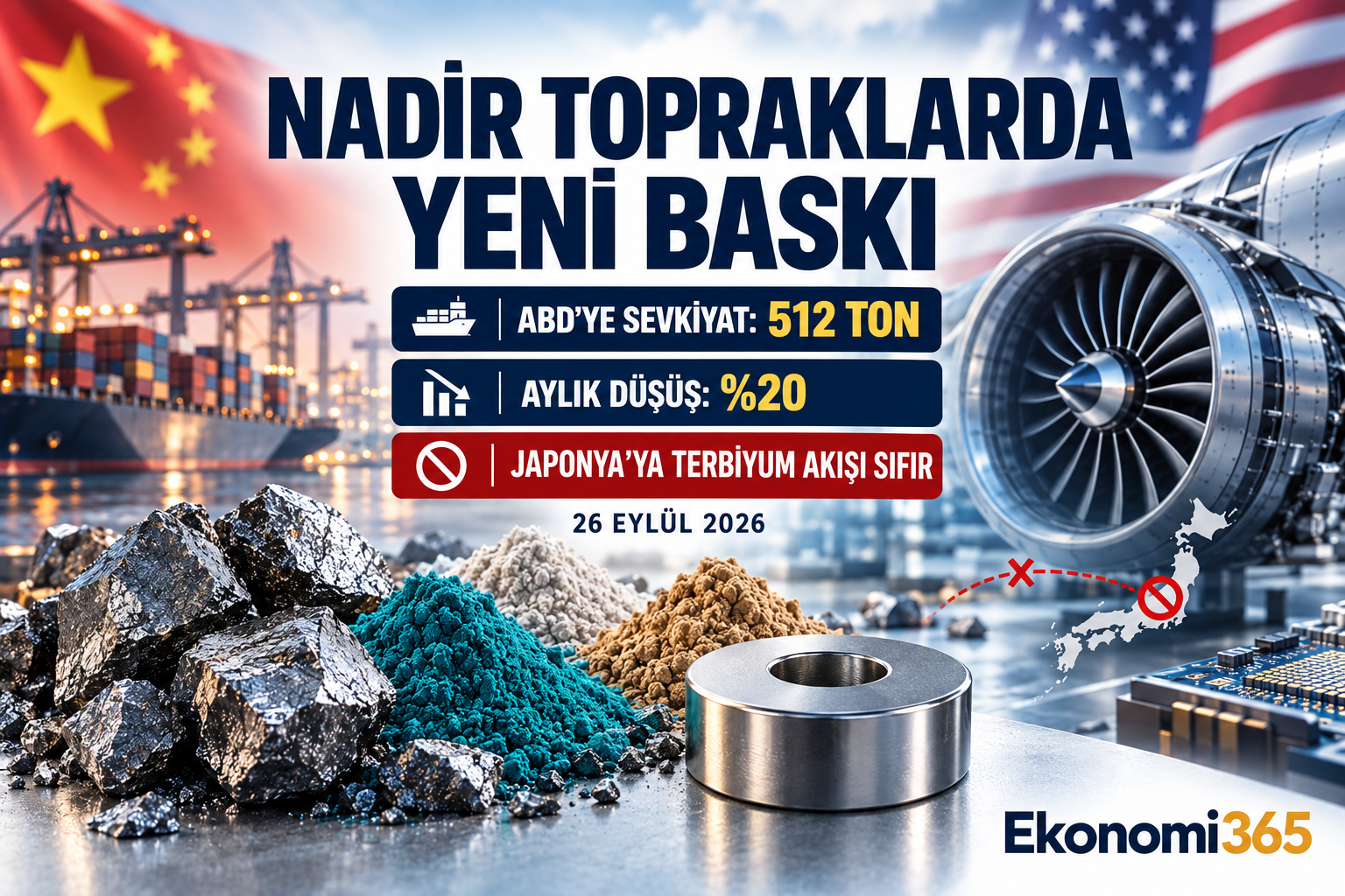 26 Eylül 2026 Çin nadir toprak ihracatı, ABD’ye 512 ton kalıcı mıknatıs sevkiyatı ve Japonya’daki terbiyum ile itriyum darboğazı